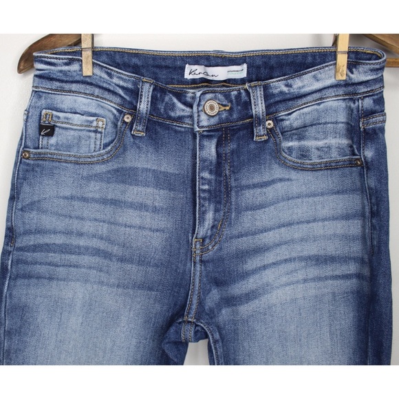 KanCan Cropped Frayed Fringe Asymmetrical Hem Jeans 28 6 Preowned - Picture 2 of 7